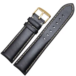 Elegant Genuine Leather Watch Band Strap - Black & Dark Brown with Polished Buckle - 22mm (Black gold buckle)