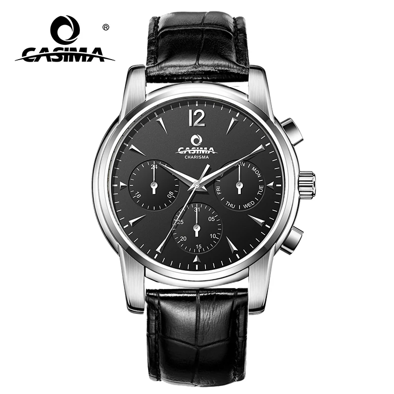 

CASIMA Leather Watchband Business Casual Quartz Men's Watch Multifunction Week Date 24 Hour Waterproof Clock 5133