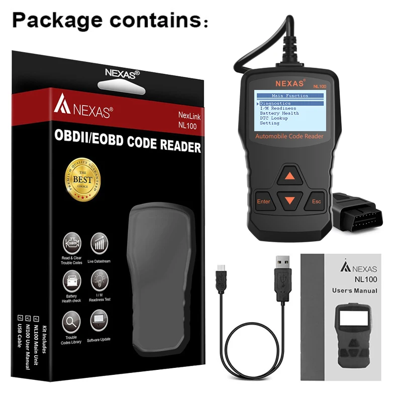 Автомобильный диагностический сканер Nexas NL100 OBD2 Универсальный OBDII для двигателя