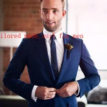 Индивидуальный заказ мужские вечерние костюмы приталенный Блейзер Синий Смокинг модные свадебные костюмы жениха Официальные Вечерние Мужские костюмы(пиджак+ брюки+ галстук