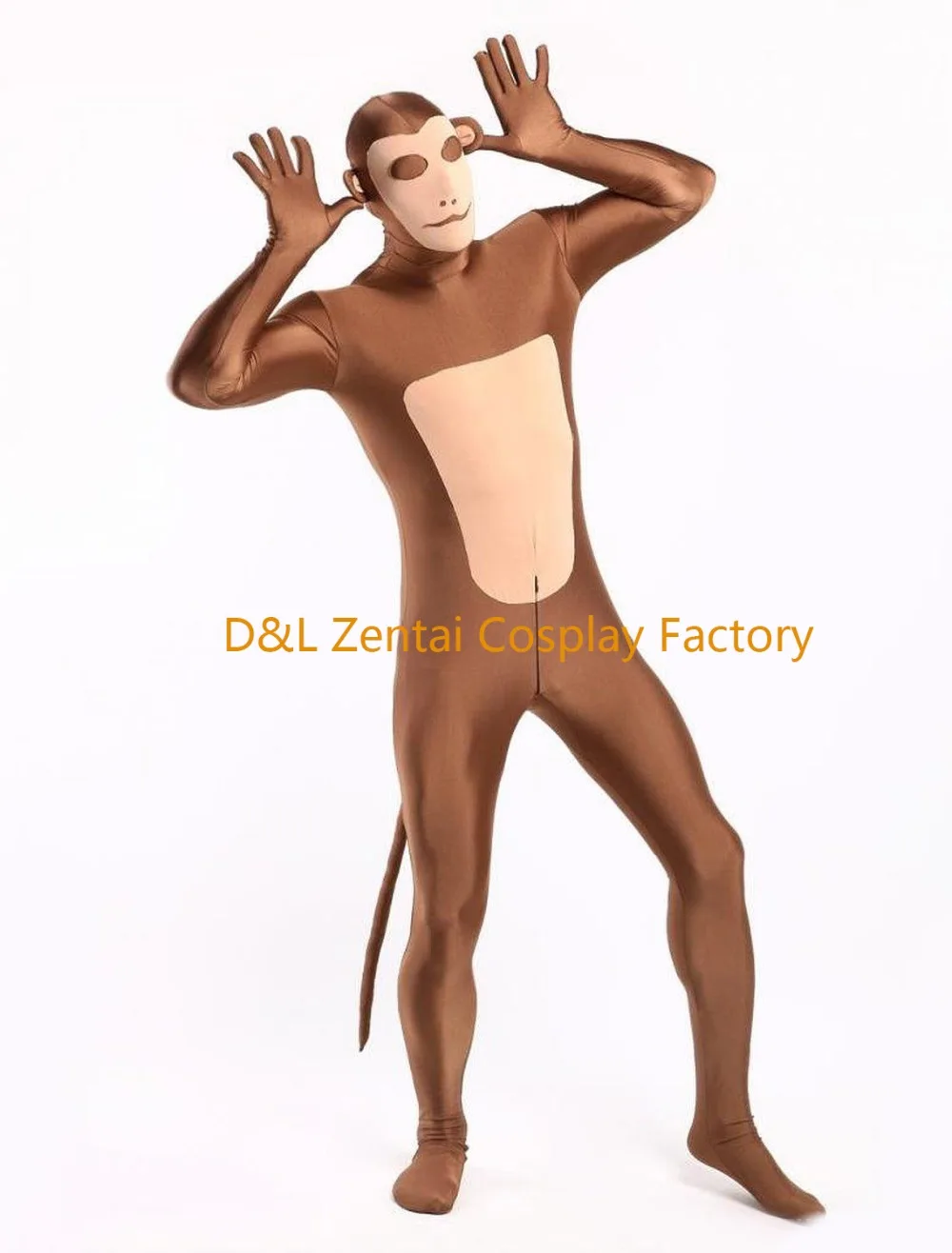 DHL, коричневый и телесный костюм обезьяны из лайкры и спандекса, полноразмерные вечерние костюмы Zentai для, косплей на Хэллоуин, SH1409