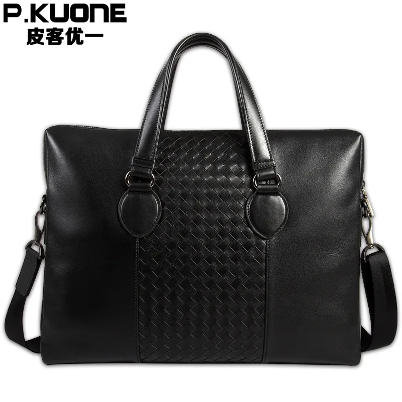Мужской портфель s из натуральной кожи, сумка для отдыха, деловая сумка-мессенджер, портативный портфель 1" для ноутбука P630530 - Цвет: Black