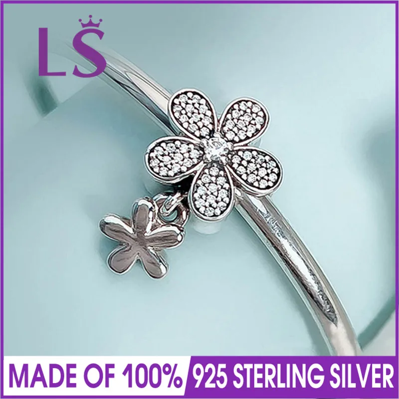 

LS Fits Original Charms Bracelet berloques Jewelry Making 925 Sterling Silver DIY Beads Enamel Dazzling Daisy Duo Pendant Charms
