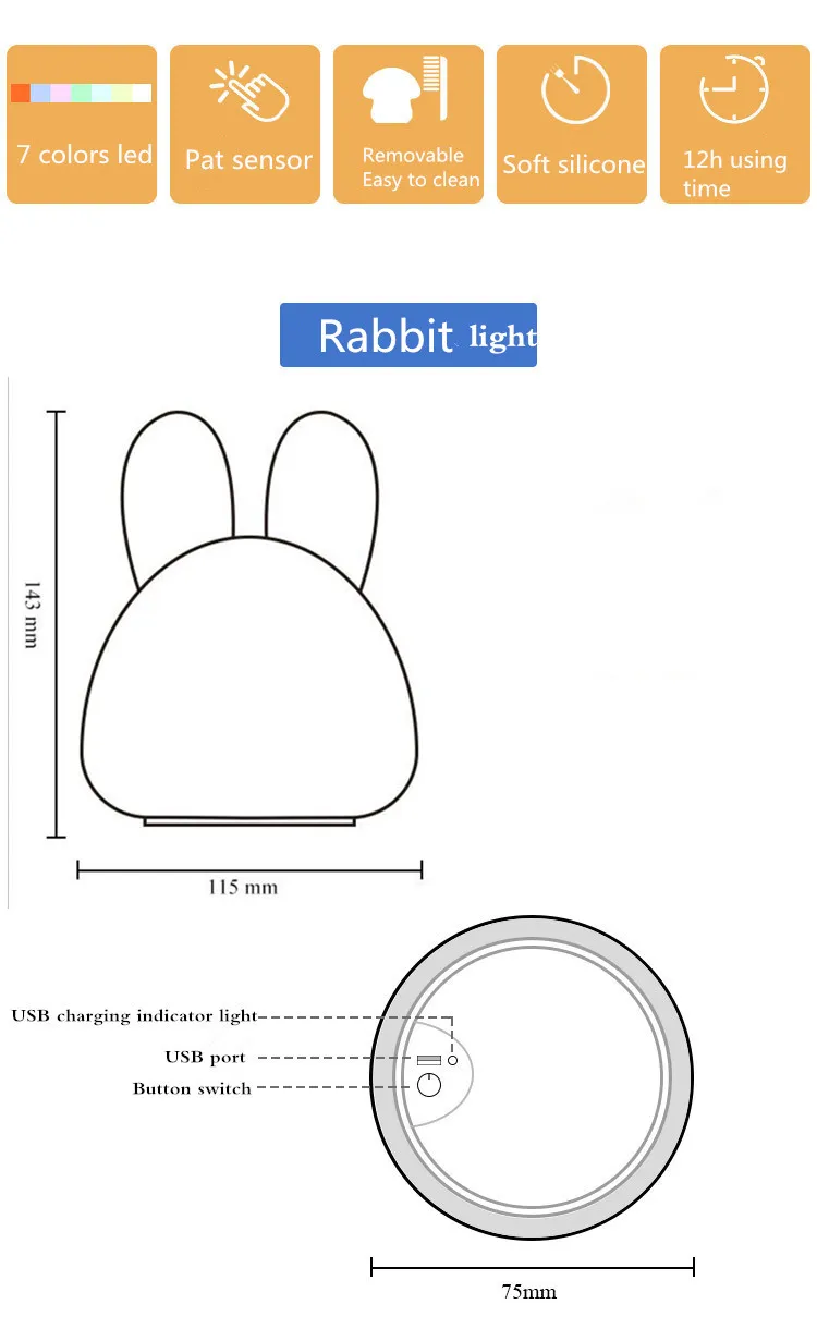 Небольшой милый кролик Led игрушка для Для детей подарок мультфильм декоративные освещение игрушка с Pat Сенсор
