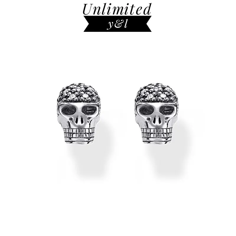 

Skull Stud Earrings for Women Men Punk Thomas Style High Quality White Zirconia Skeleton Earrings Silver Fashion Jewelry Gifts