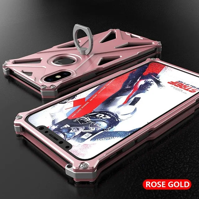KANENG Мода красочные противоударный границы для iPhone X Алюминий сплав металлический чехол для телефона с пальца кольцо для Apple iPhone X 5,8" - Цвет: Rose Gold