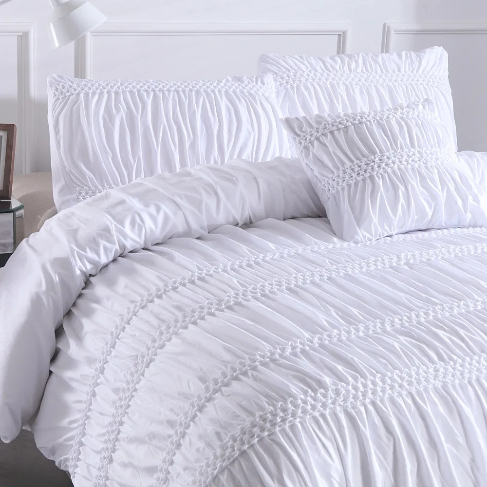 Luxury White Grey Princess Ruched Duvet Cover Set Pinch Pleat 3