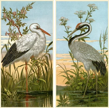 

American Style Frameless 2 Panels Wall Hanging Paintings RED-CROWNED CRANE AND WATER BIRD Home/Bar Decorative Pictures