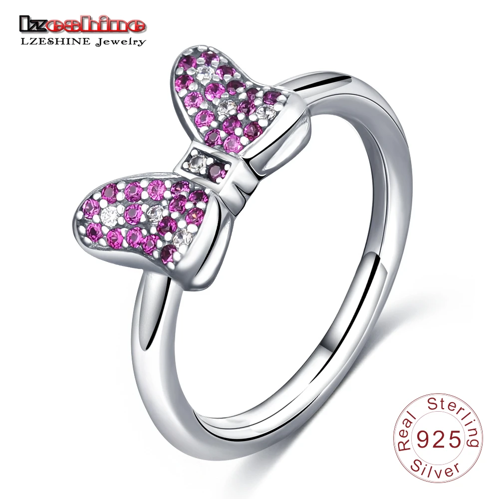 LZESHINE Fashion Cut Bow Rings 925 Sterling Silver Purple Clear CZ Cute