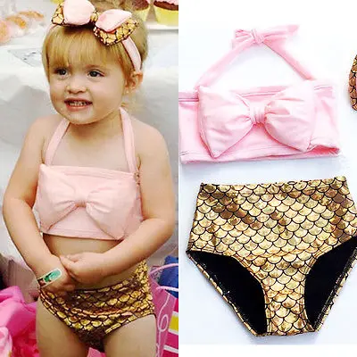 Lovely Kids Baby Girls Flower Bowknot Bikini Set Swimwear Swimsuit Bathing Beach