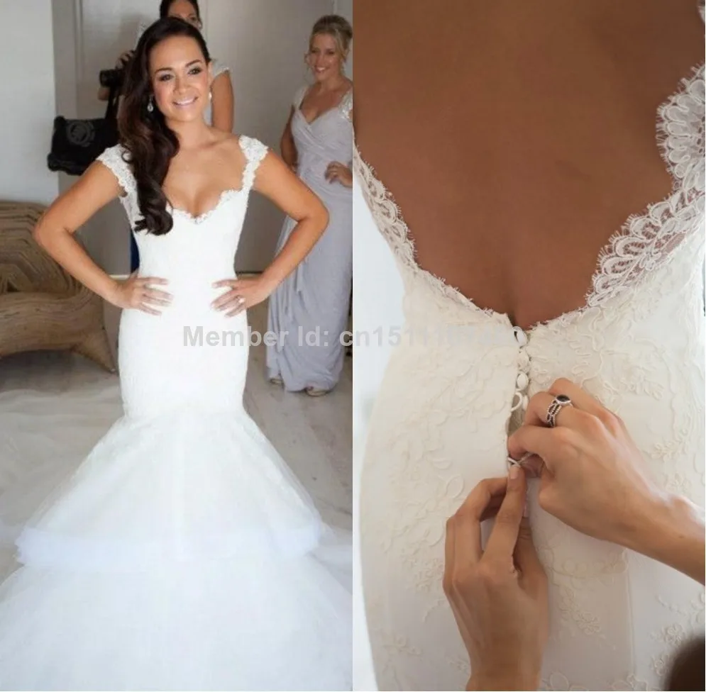 2014 New Arrival Item Designer wedding gowns Mermaid Lace Bodice Open Back Long Wedding Dress Bridal Gown Women Free Shipping | Свадьбы и