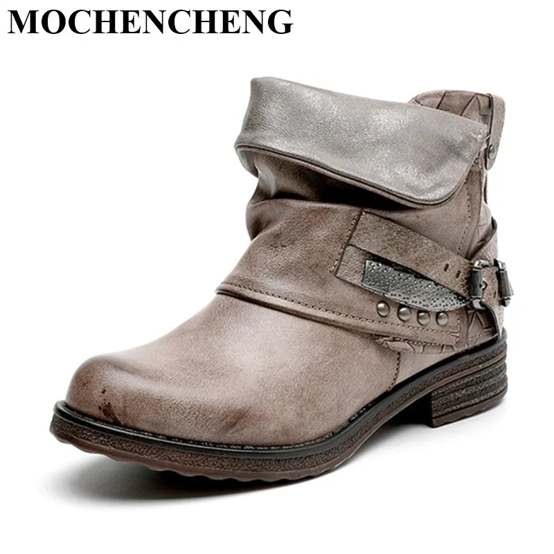 

New Women Boots for Autumn Winter Retro England Style Slip-on Thick Heels Martin Boots High Quality Wear Resistant Ankle Boots