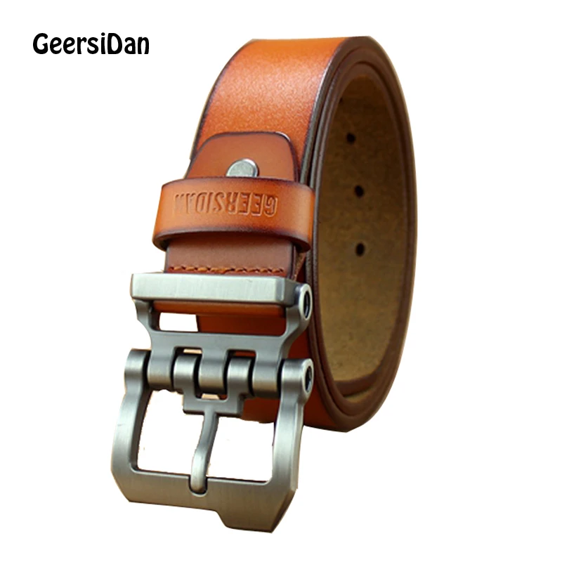 

GEERSIDAN New designer high quality luxury brand cowskin genuine leather belts for men male fashion business men pin buckle belt