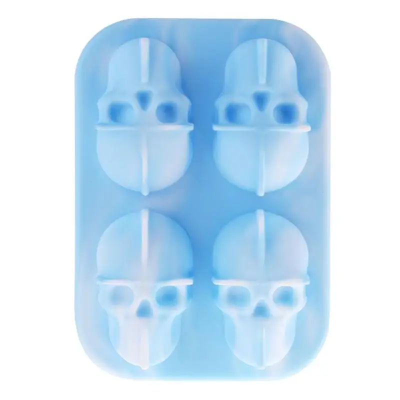 DIY 4 полости 3D череп силиконовая форма для льда кости череп льда прессформы Кухня шоколад лоток силиконовая форма для пирожных, конфет Пособия по кулинарии инструменты - Цвет: Sky Blue