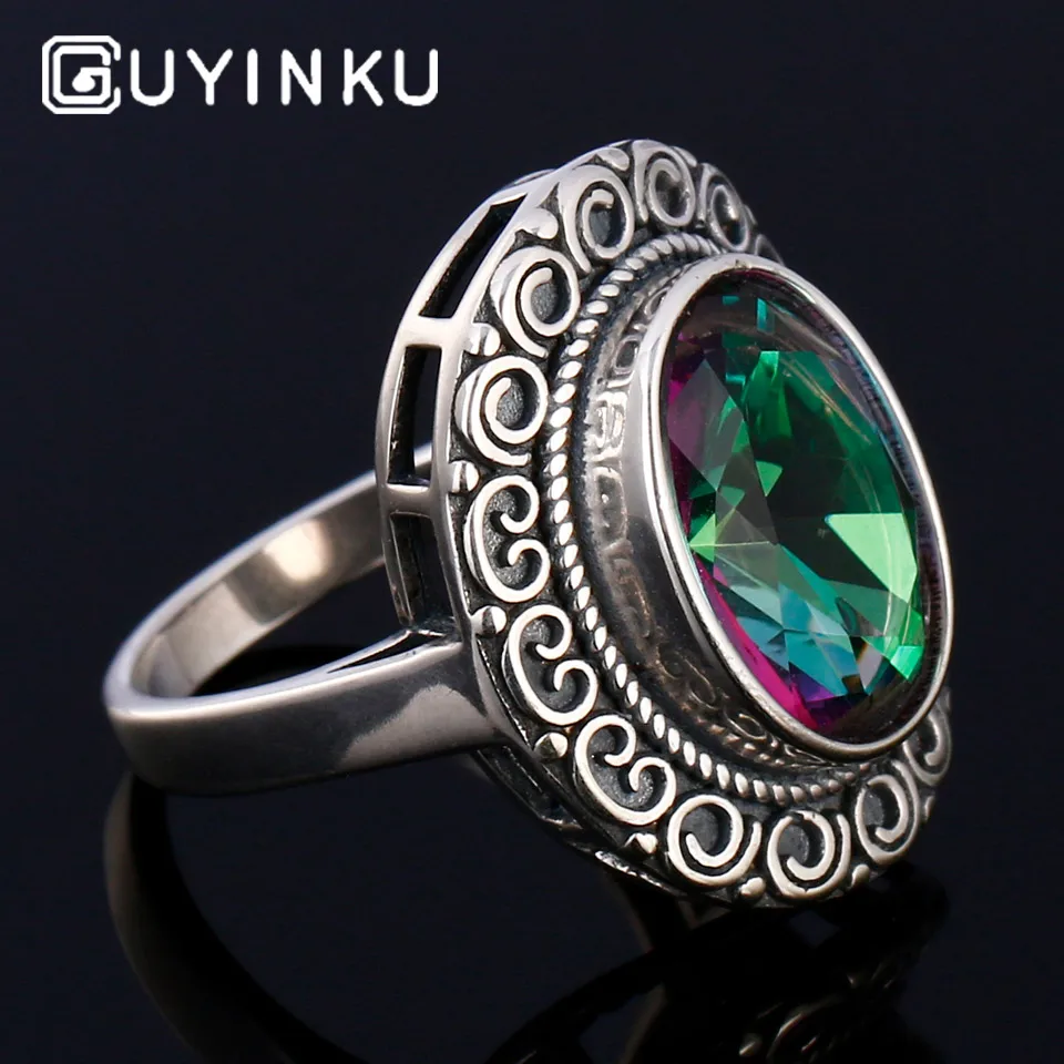 Женское кольцо с мистическим топазом GUYINKU разноцветное ювелирное изделие из