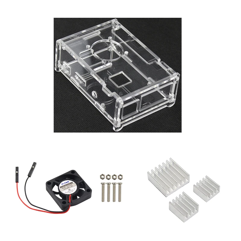 Raspberry Pi 3 акриловый корпус Прозрачная Коробка оболочка+ вентилятор процессора+ 3 шт. алюминиевый радиатор для Raspberry Pi 3 Model B Plus