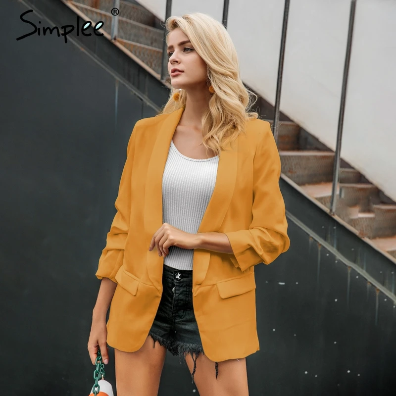 Buy Simplee Yellow autumn ladies blazer women suit