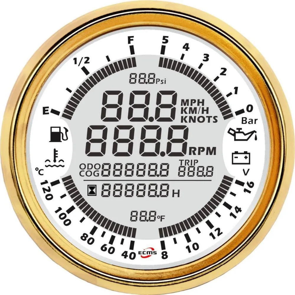 Морской катер цифровой gps Спидометр Тахометр 6в1 Многофункциональный датчик 8-16 в 10 бар 85 мм 7 цветов 316L ободок