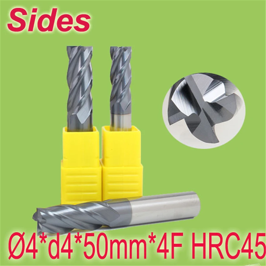 

Free Shipping 4*d4*50mm*4F HRC45 Tungsten Carbide Square End Mill 4F Flat Spiral Flute 4mm Endmill Cutter