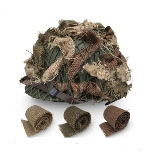 

Military WW2 US ARMY INFANTRY HELMET SCRIM CAMOUFLAGE BURLAP THREE COLORS