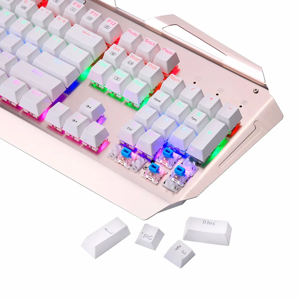 Mechanical Gaming Keyboard LED Backlit Aluminum Plate Clicky Switches 104 Keys Gamer Keyboard Anti-Ghosting ,White Gold X7000
