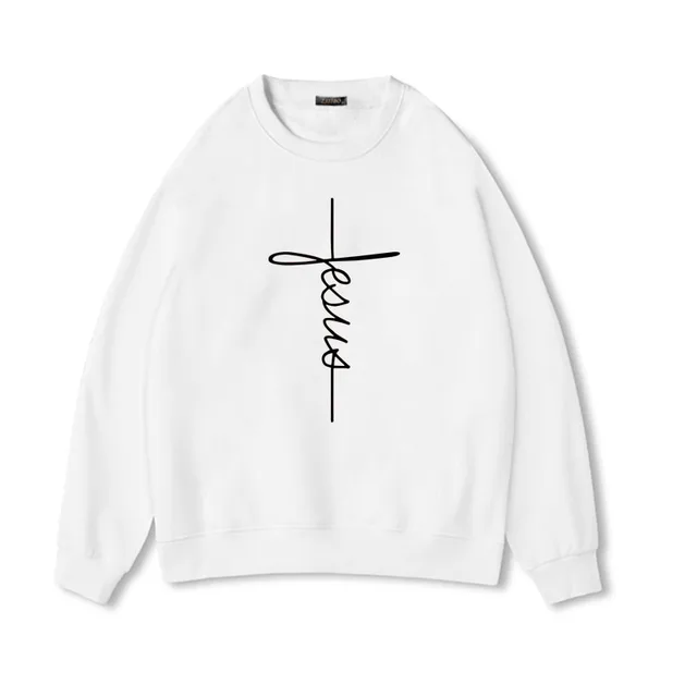 Christian Sweatshirts Women White Fashion Autumn Hoodies for Women Pullover Sweatshirt Cross Jesus Clothes Oversized Casual Tops 2