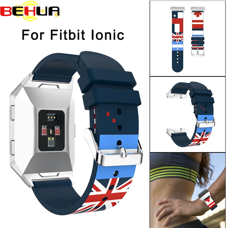 

Watch Strap For Fitbit Ionic Smart Watch Accessory British Flag Pattern Replacement Silicone Soft Sport 140-210mm watchband