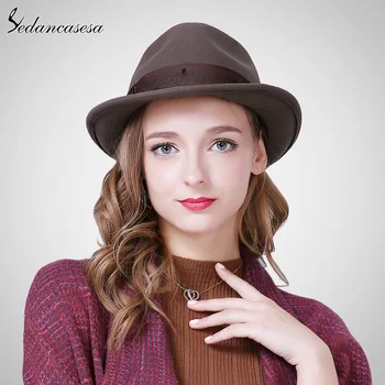 

Sedancasesa New Female Fedora Hat Autumn Winter New British hat Korean Style Men women Hat with Wool Felt Jazz Hat FM008106