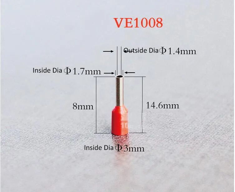 200 шт. E1008 1.0mm2 Конструкторы Булавки трубы изолированные Конец Терминал Провода Медь обжимной разъем Европейский Терминалы ve1008