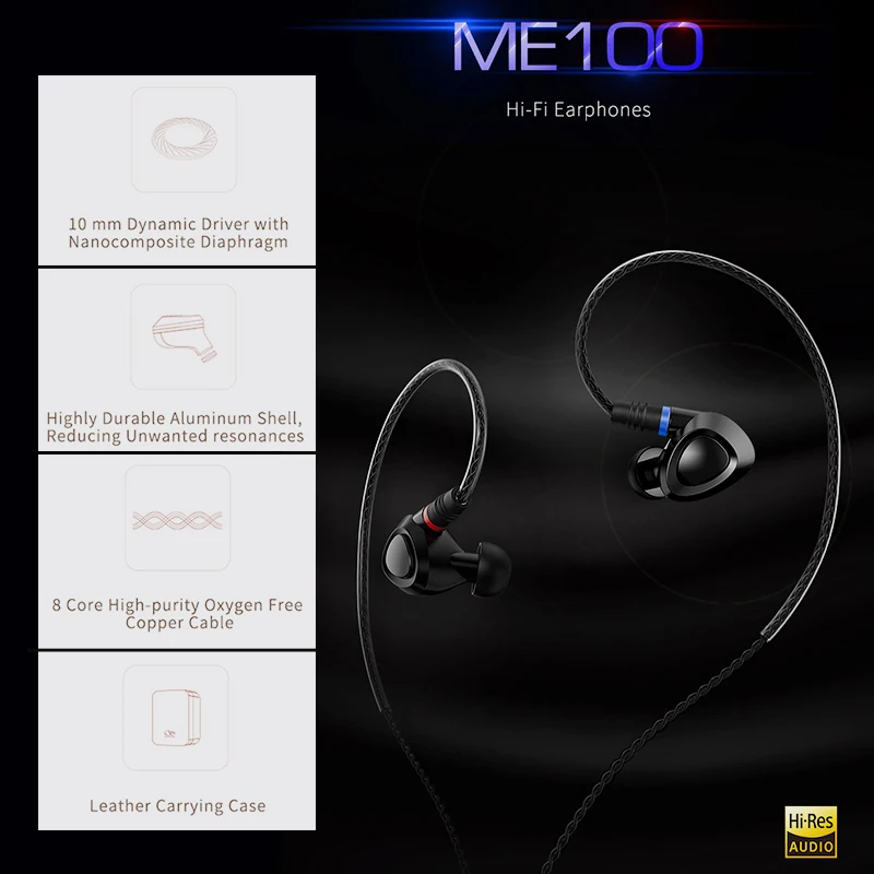 10 мм PE PEEK Dynamic Hi Fi наушники вкладыши SHANLING ME100 полностью алюминиевая конструкция с
