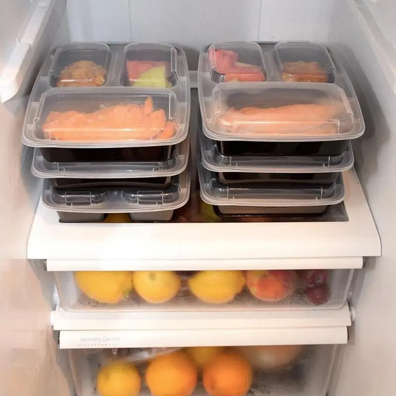 

10pcs/Lot Disposable Bento Box 3 Compartment Food Container Snack Packing Boxes Microwaveable Containers Lunchbox