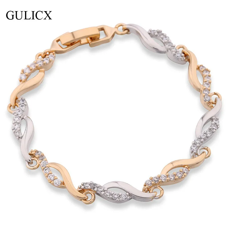 GULICX бренд Кристалл CZ рука звено цепи браслеты для женщин желтое золото цвет витой браслет обручение ювелирные изделия L140