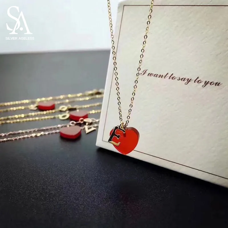 

SILVER AGELESS 18K Yellow Gold/Silver Gold/Rose Gold Heart Agate Pendant Necklaces Woman One Letters Gold Necklace Rose Necklace