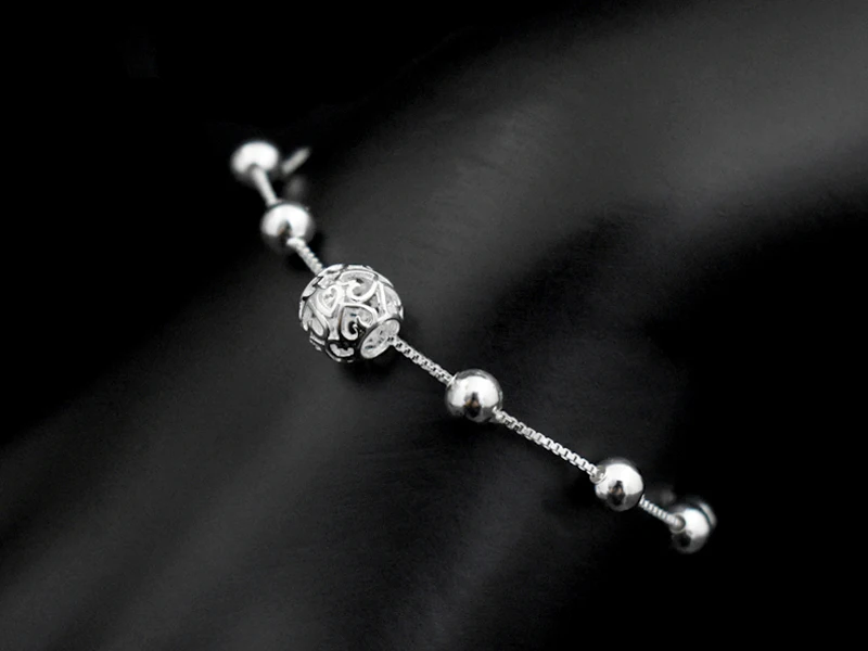 Горячая Мода 925 серебро пластина браслет цепочка подвеска с полым шариком браслеты Цепочка для женщин и девочек ювелирные изделия подарок