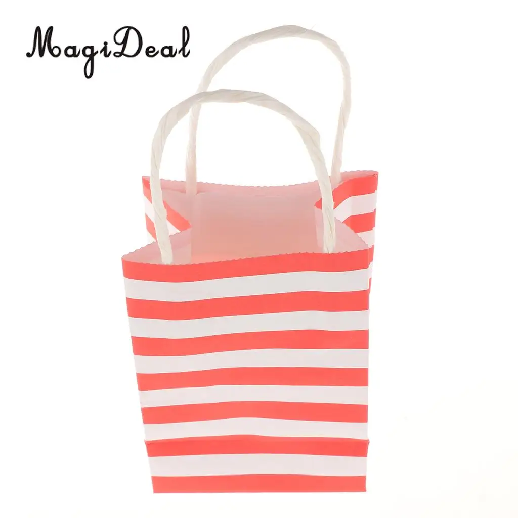 6pcs Paper Striped Candy Gift Bags Handle Tote Bag Party Favors  