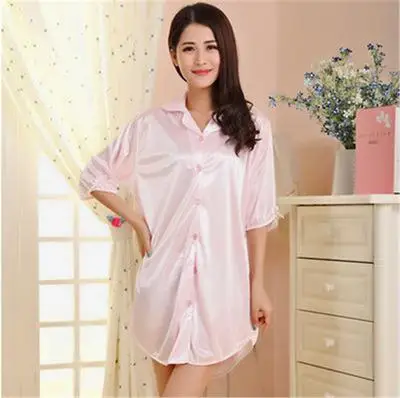 Летняя Стильная однотонная шифоновая темпераментная Сексуальная шелковая ночная рубашка женская пижама ледяное искушение ночные рубашки P14 - Цвет: Розовый