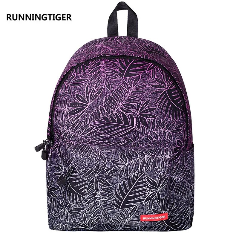 Brand Runningtiger leaf cartoon printing series women backpacks