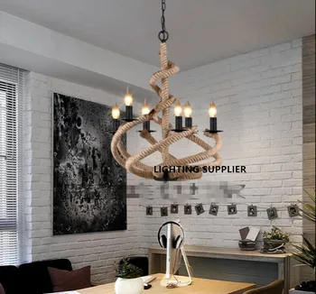

American loft Retro Industrial creative Wrought iron lamp Restaurant coffee bar living room tooling Hemp rope chandelier