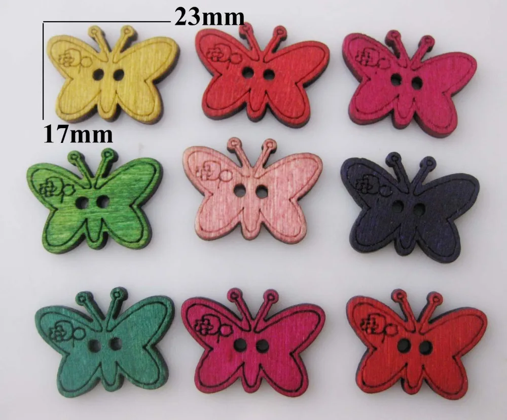 

WBNKLL Colorful Butterfly buttons wood Painting Flatback 17mm*23mm 150pcs/lot decorative accessories