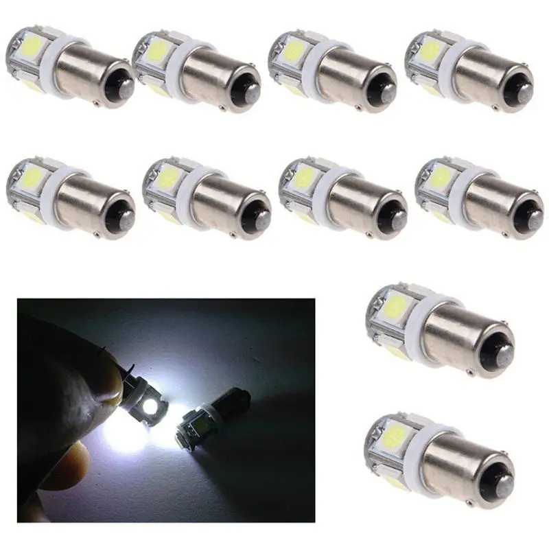 10 Pcs White Light Super Bright 12V T11 BA9S 5050 SMD 5 LED Car Bulb