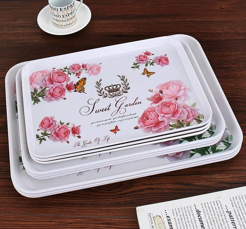 

European tea Tray Household Rectangular Water Cup Tea Cup Tray Living Room Fruit Plate Printed Bread Tray Coffee Tray Home decor