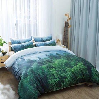 

Natural Maple Forest Bedding Set 3 Piece Rustic Fall Autumn Tree Duvet Cover green Woodland Leaves single double king Bed Sets