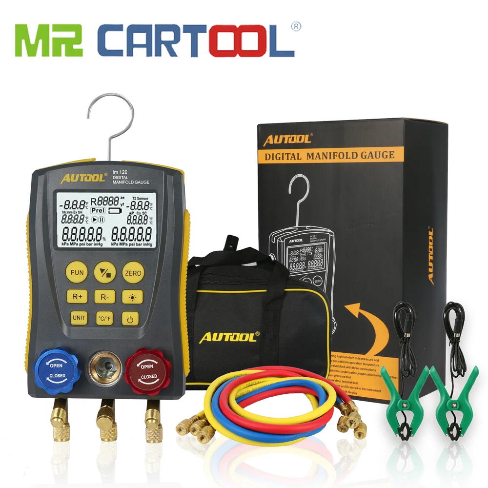 

Mr Cartool HVAC Digital Refrigeration Manometer Gauge Meter Vacuum Pressure Temperature Tester Kit Test Clip and Pipe