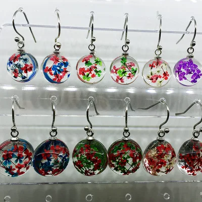

2018 New Arrival 5 Colors Trendy Earring Dry Flower Dangle Earring Real Flower Round Shape Earring For Women Free Shipping