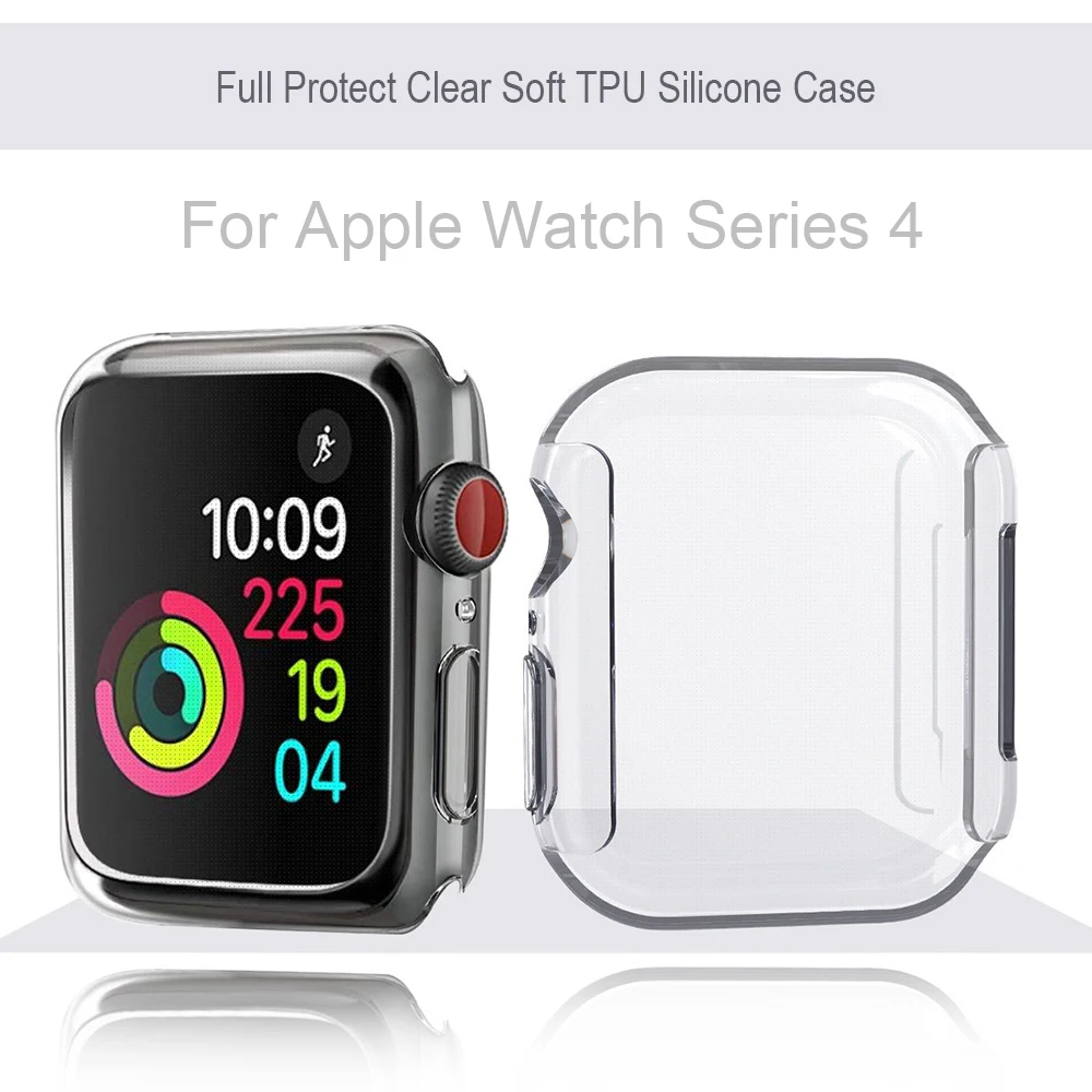 

Full Protect Clear Soft TPU Silicone Case For Apple watch Series 4 44mm 40mm iwatch All-around cover Ultra-thin Clear frame