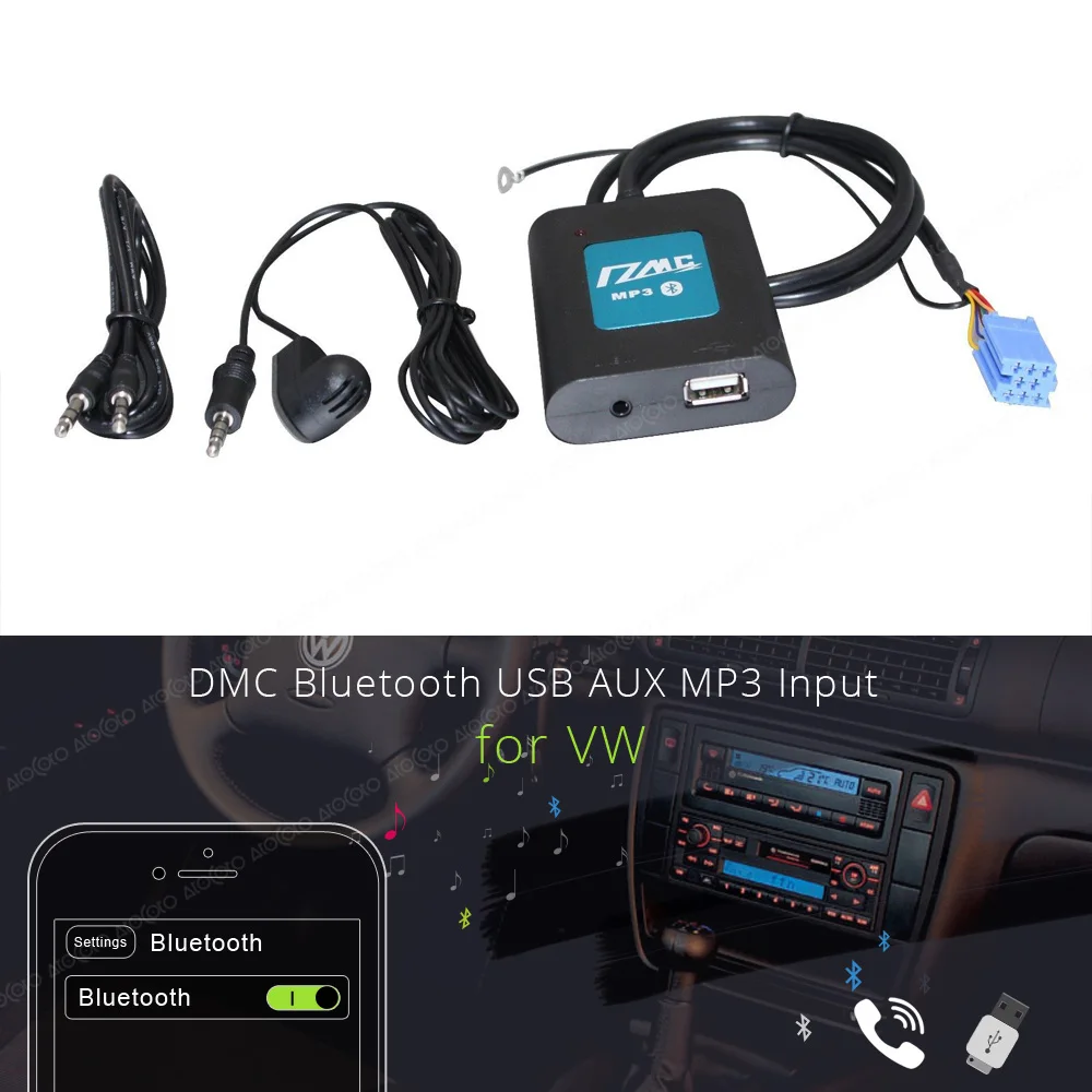 AtoCoto DMC BlueTooth A2DP USB накопитель AUX автомобильный адаптер Интерфейс для VW 2000-2005 с микрофоном 8Pin Радио MP3 аудио вход