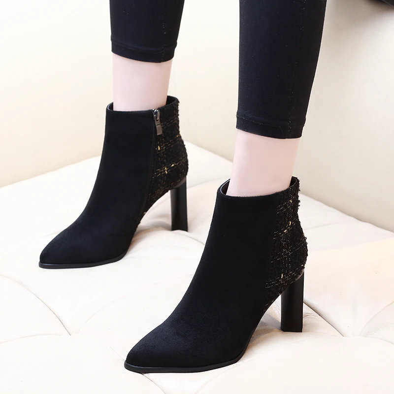 

2019 New Women Boot Autumn Winter Short Boots Woman High Heel Shoes Martin Boots Women Ankle Boots Black Women Shoes CH-A0134
