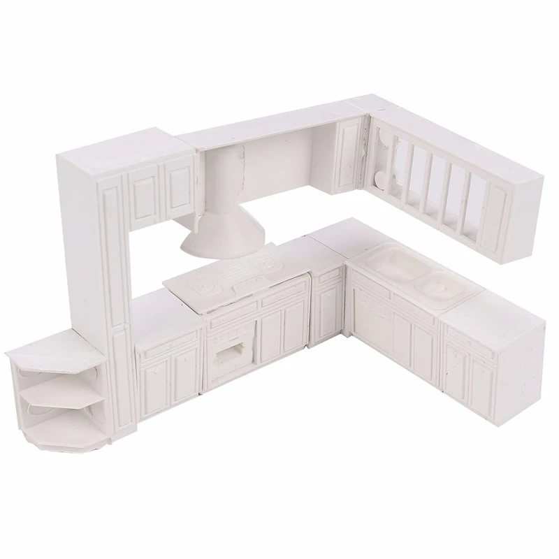 Kiwarm 16 قطع بيضاء مصغرة بيت الدمية أثاث المطبخ مجلس الوزراء خزانة خزانة مجموعة للأطفال اللعب لعب الأطفال هدية حلية