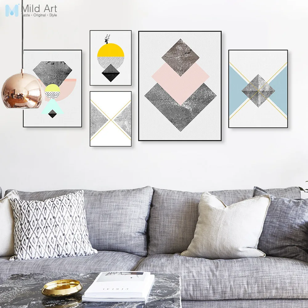 Geometric Home Art Print Poster Picture Textured Pattern Grey Home Wall Decor 