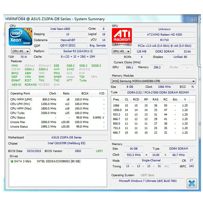 Инженерный образец Xeon E5 2630Lv3 ES QEYX CPU 1 8 GHz V3 2630LV3 2011 v3 LGA v38 core 16 thread процессор 70W|2011 v3|e5